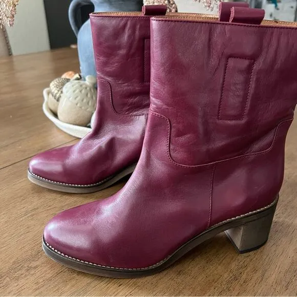 NEW Free People Tabby Pull On Ankle Boots Wild Mulberry Leather Bootie 41 $198