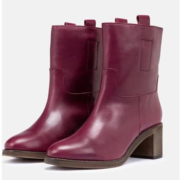NEW Free People Tabby Pull On Ankle Boots Wild Mulberry Leather Bootie 41 $198