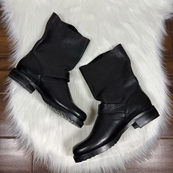 NEW Frye‎ Women's Size 6.5 B Black Leather Veronica Short Moto Boots