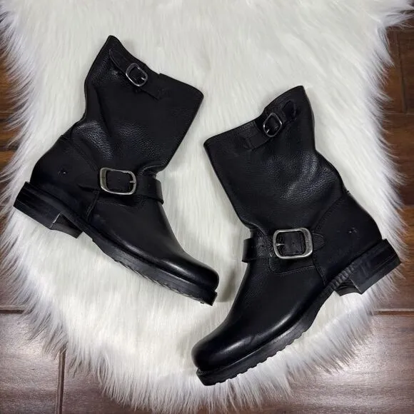 NEW Frye‎ Women's Size 6.5 B Black Leather Veronica Short Moto Boots