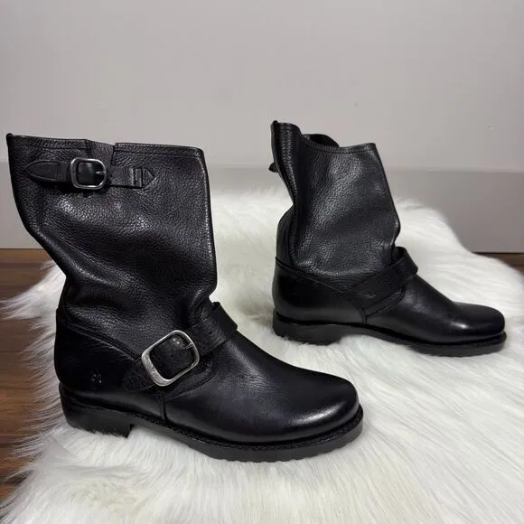 NEW Frye‎ Women's Size 6.5 B Black Leather Veronica Short Moto Boots