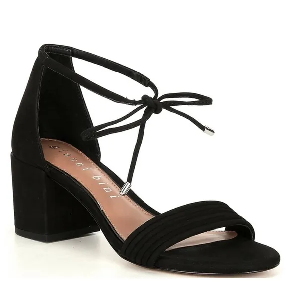 NEW Gianni Bini Rhiaann Suede Ankle Tie Block Heel Sandals in Black