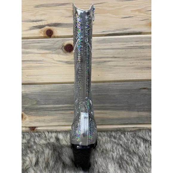 NEW HELEN'S HEART tall sequin boots in silver
