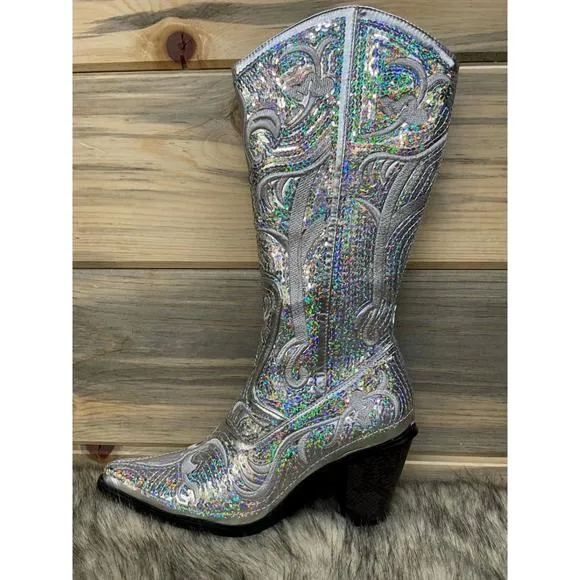 NEW HELEN'S HEART tall sequin boots in silver