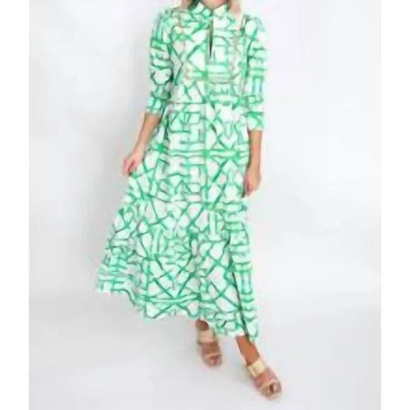 NEW HOUSE OF MBR emerald trellis pippa dress long in green