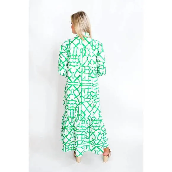 NEW HOUSE OF MBR emerald trellis pippa dress long in green