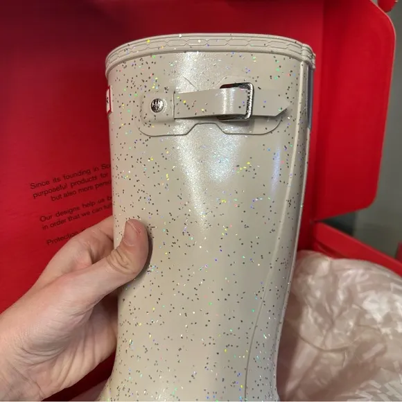New! Hunter tall cream sparkly rain boots