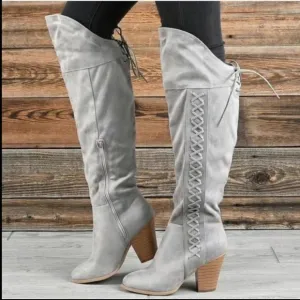 NEW Journee Collection Spritz Over the knee Boots Gray Vegan Suede 8.5