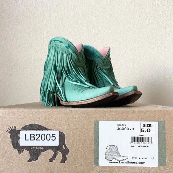 NEW Junk Gypsy SPITFIRE Lane Boots 5  Womens Cowboy Bootie Turquoise Fringe