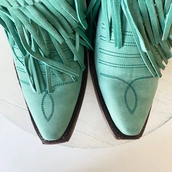 NEW Junk Gypsy SPITFIRE Lane Boots 5  Womens Cowboy Bootie Turquoise Fringe