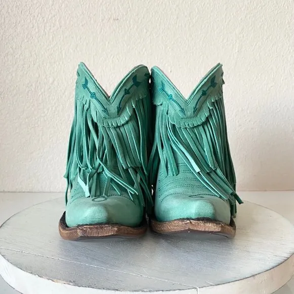 NEW Junk Gypsy SPITFIRE Lane Boots 5  Womens Cowboy Bootie Turquoise Fringe