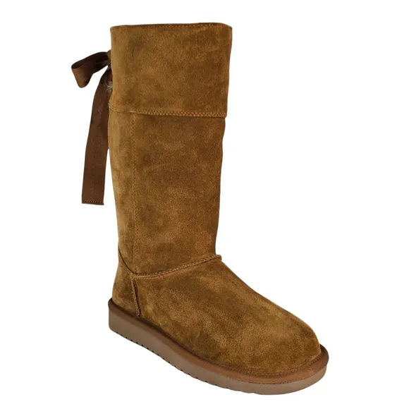New Koolaburra ugg Andrah tall suede faux fur boots chestnut pull on winter