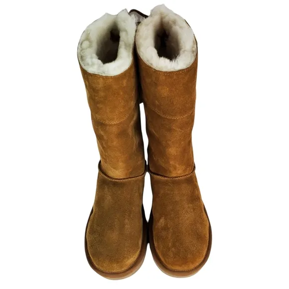 New Koolaburra ugg Andrah tall suede faux fur boots chestnut pull on winter