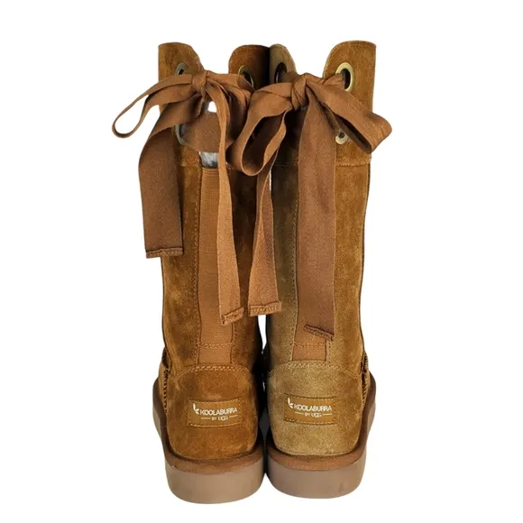 New Koolaburra ugg Andrah tall suede faux fur boots chestnut pull on winter