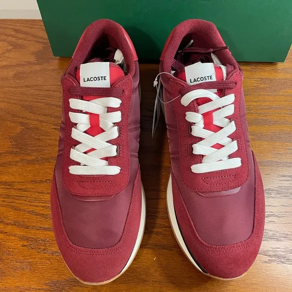 NEW Lacoste L-Spin 223 Sneakers Burgundy Gum Comfort Lightweight Men's 9 Retro