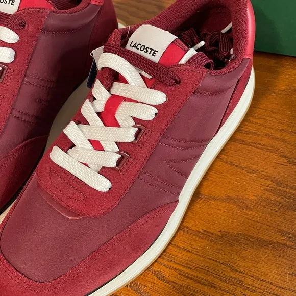 NEW Lacoste L-Spin 223 Sneakers Burgundy Gum Comfort Lightweight Men's 9 Retro