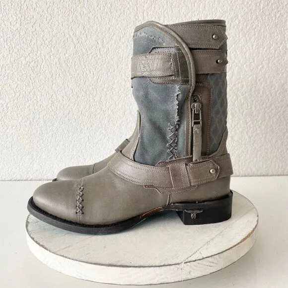NEW Lane DUSTOFF Moto Boots Womens 7 Gray Leather Short Western Cowboy Boots