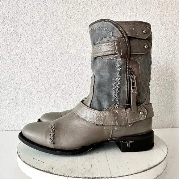NEW Lane DUSTOFF Womens Cowboy Boots 8.5 Gray Leather Western Cowgirl Short