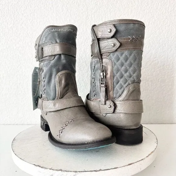 NEW Lane DUSTOFF Womens Cowboy Boots 8.5 Gray Leather Western Cowgirl Short