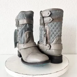 NEW Lane DUSTOFF Womens Cowboy Boots 8.5 Gray Leather Western Cowgirl Short