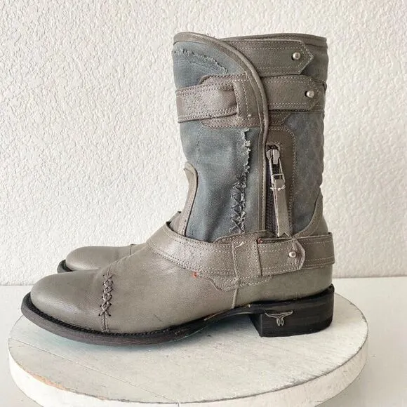 NEW Lane DUSTOFF Womens Cowboy Boots Sz 7.5 Gray Leather Western Short Cowgirl