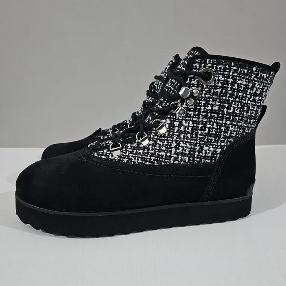 NEW Larroude Vail Ankle Bootie Black White Tweed Leather 9.5