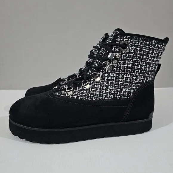 NEW Larroude Vail Ankle Bootie Black White Tweed Leather 9.5