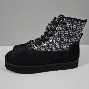 NEW Larroude Vail Ankle Bootie Black White Tweed Leather 9.5