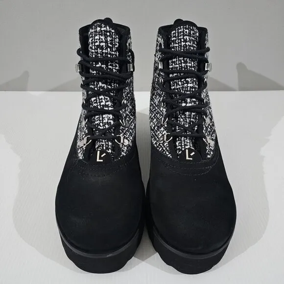 NEW Larroude Vail Ankle Bootie Black White Tweed Leather 9.5