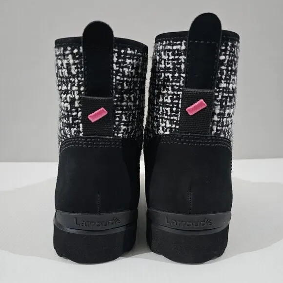 NEW Larroude Vail Ankle Bootie Water Resistant Black White Tweed Nubuck 7.5