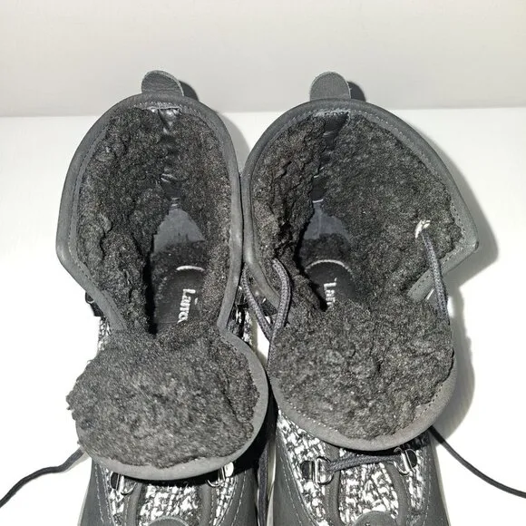 NEW Larroude Vail Ankle Bootie Water Resistant Black White Tweed Nubuck 7.5