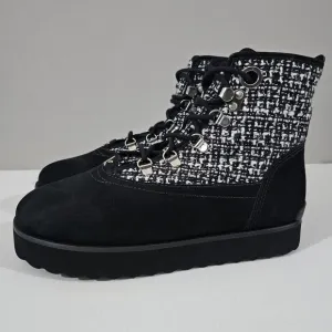 NEW Larroude Vail Ankle Bootie Water Resistant Black White Tweed Nubuck 7.5