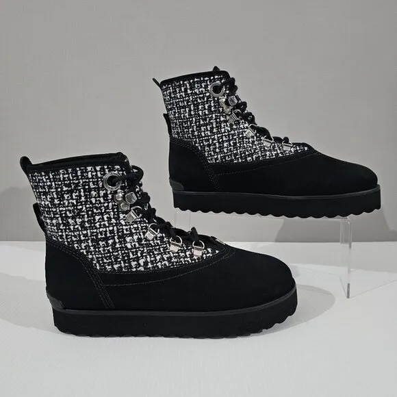 NEW Larroude Vail Ankle Bootie Water Resistant Black White Tweed Nubuck 7.5