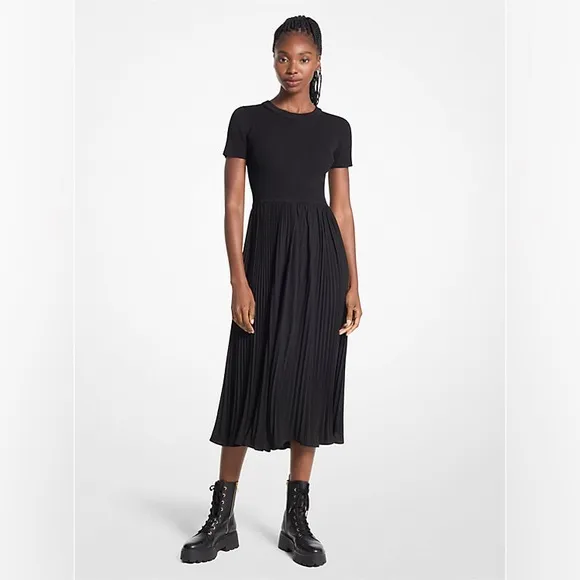 New Michael Kors Ribbed Knit and Woven Dress