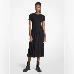 New Michael Kors Ribbed Knit and Woven Dress