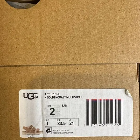 New NIB Big Kids UGG Golden Coast Multistrap Tan Suede Comfort Sandals Size 2 Y‎