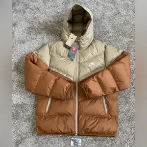 New Nike Storm Fit Windrunner Primaloft Hooded Puffer Jacket Coat Brown Tan Mens