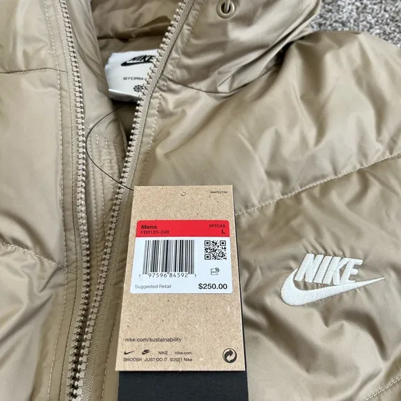 New Nike Storm Fit Windrunner Primaloft Hooded Puffer Jacket Coat Brown Tan Mens