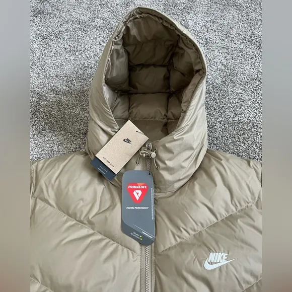 New Nike Storm Fit Windrunner Primaloft Hooded Puffer Jacket Coat Brown Tan Mens