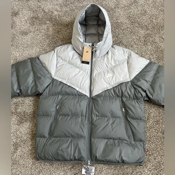 New Nike Storm Fit Windrunner Primaloft Hooded Puffer Jacket Silver Grey XXL 2XL