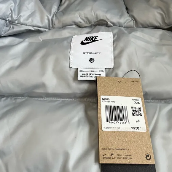 New Nike Storm Fit Windrunner Primaloft Hooded Puffer Jacket Silver Grey XXL 2XL