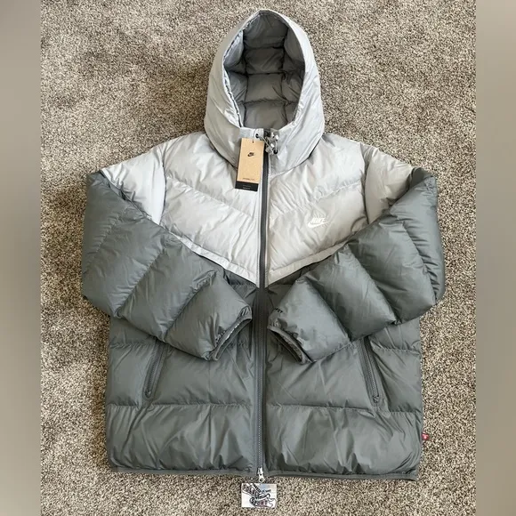 New Nike Storm Fit Windrunner Primaloft Hooded Puffer Jacket Silver Grey XXL 2XL