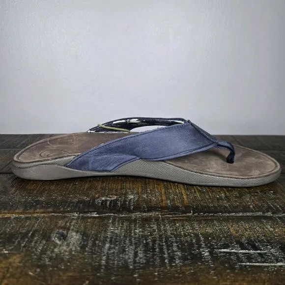 NEW OluKai Tuahine Mens Size 14 Beach Flip Flops Sandals Leather Blue Brown