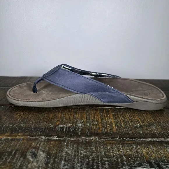 NEW OluKai Tuahine Mens Size 14 Beach Flip Flops Sandals Leather Blue Brown