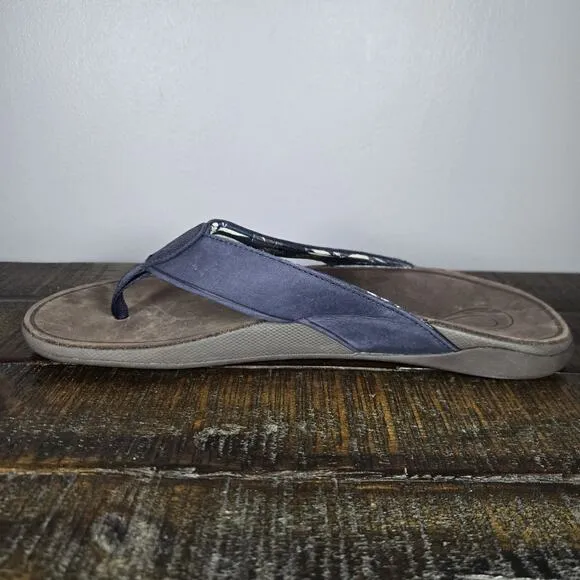 NEW OluKai Tuahine Mens Size 8 Beach Flip Flops Sandals Leather Blue Brown