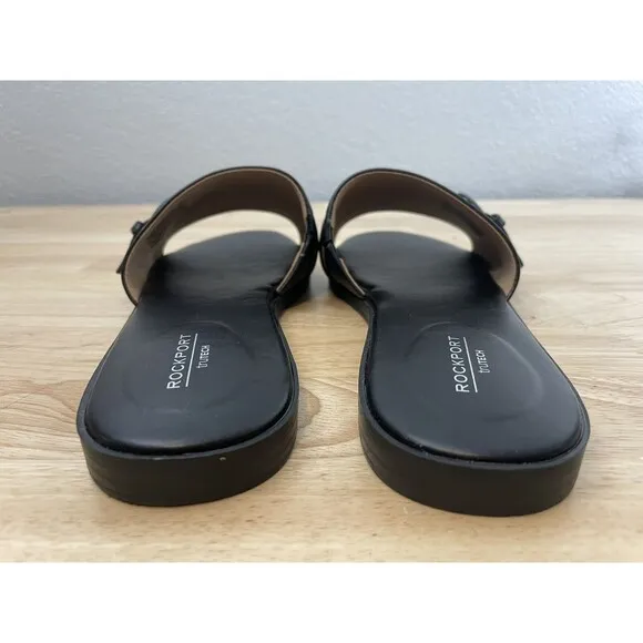 New Rockport Women's Yara Slide Sandals Black Comfort Slipper Buckle Size 10