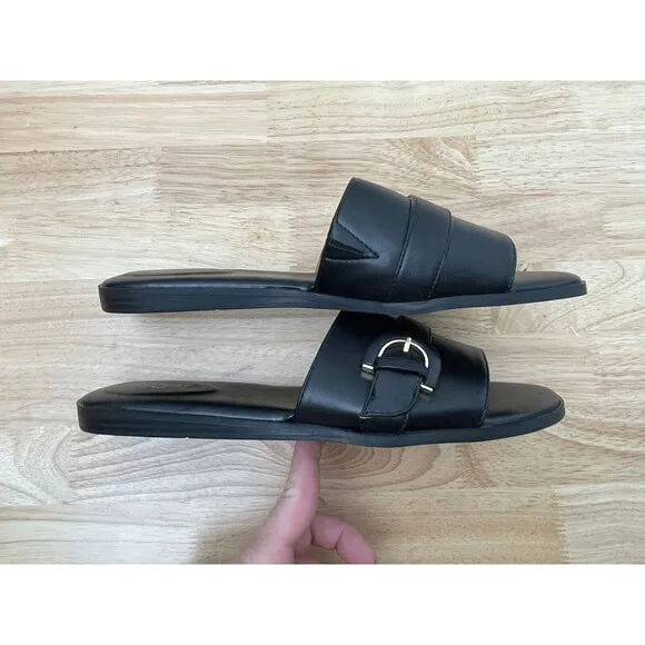 New Rockport Women's Yara Slide Sandals Black Comfort Slipper Buckle Size 10