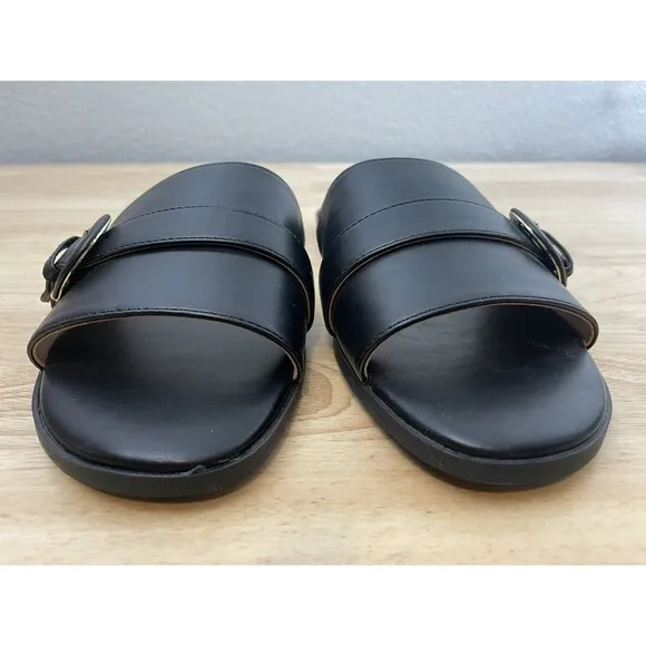 New Rockport Women's Yara Slide Sandals Black Comfort Slipper Buckle Size 10