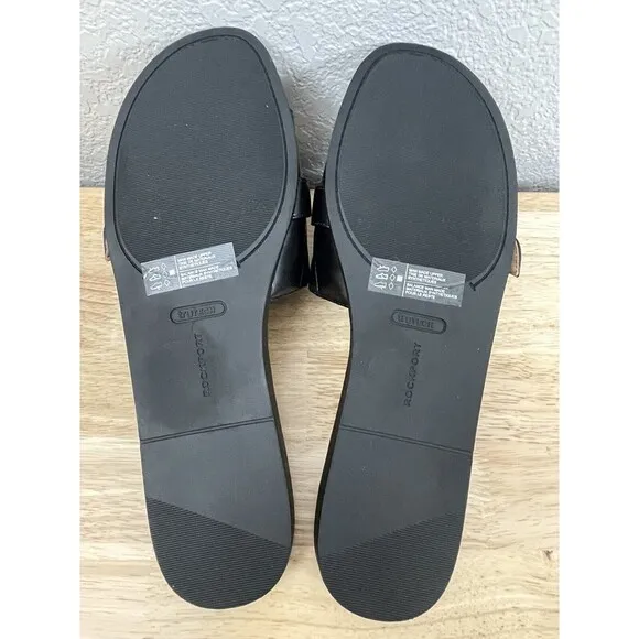 New Rockport Women's Yara Slide Sandals Black Comfort Slipper Buckle Size 10