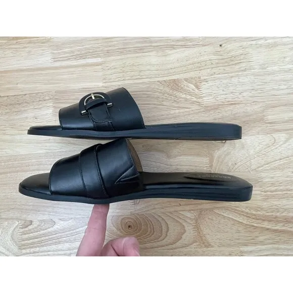 New Rockport Women's Yara Slide Sandals Black Comfort Slipper Buckle Size 10